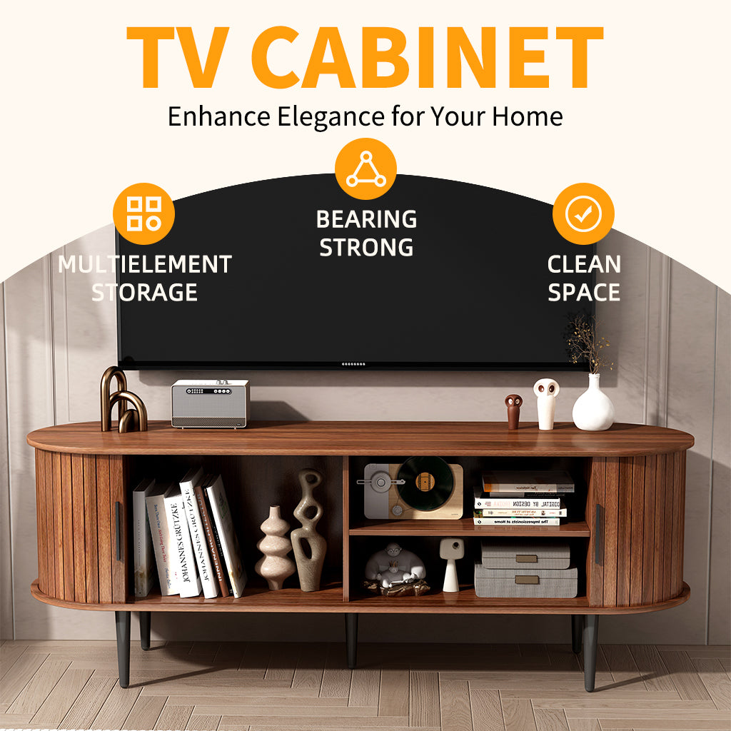 TV Stand, 55" Modern TV Console Table with Storage Compartment and Sliding Door, Gaming Entertainment Center with Cabinet for Living Room, Bedroom, Office (Walnut)