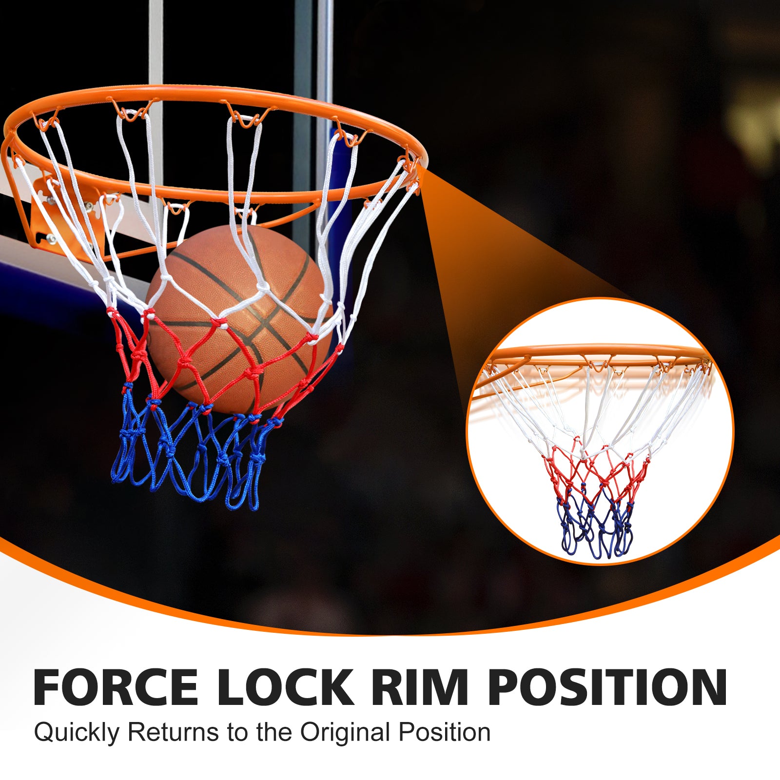 Basketball Rim Replacement Standard 18" Steel Rim Wall Mounted Basketball Goal Hoop with Net for Indoor Outdoor Orange