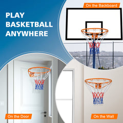 Basketball Rim Replacement Standard 18" Steel Rim Wall Mounted Basketball Goal Hoop with Net for Indoor Outdoor Orange