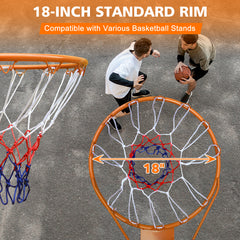 Basketball Rim Replacement Standard 18" Steel Rim Wall Mounted Basketball Goal Hoop with Net for Indoor Outdoor Orange