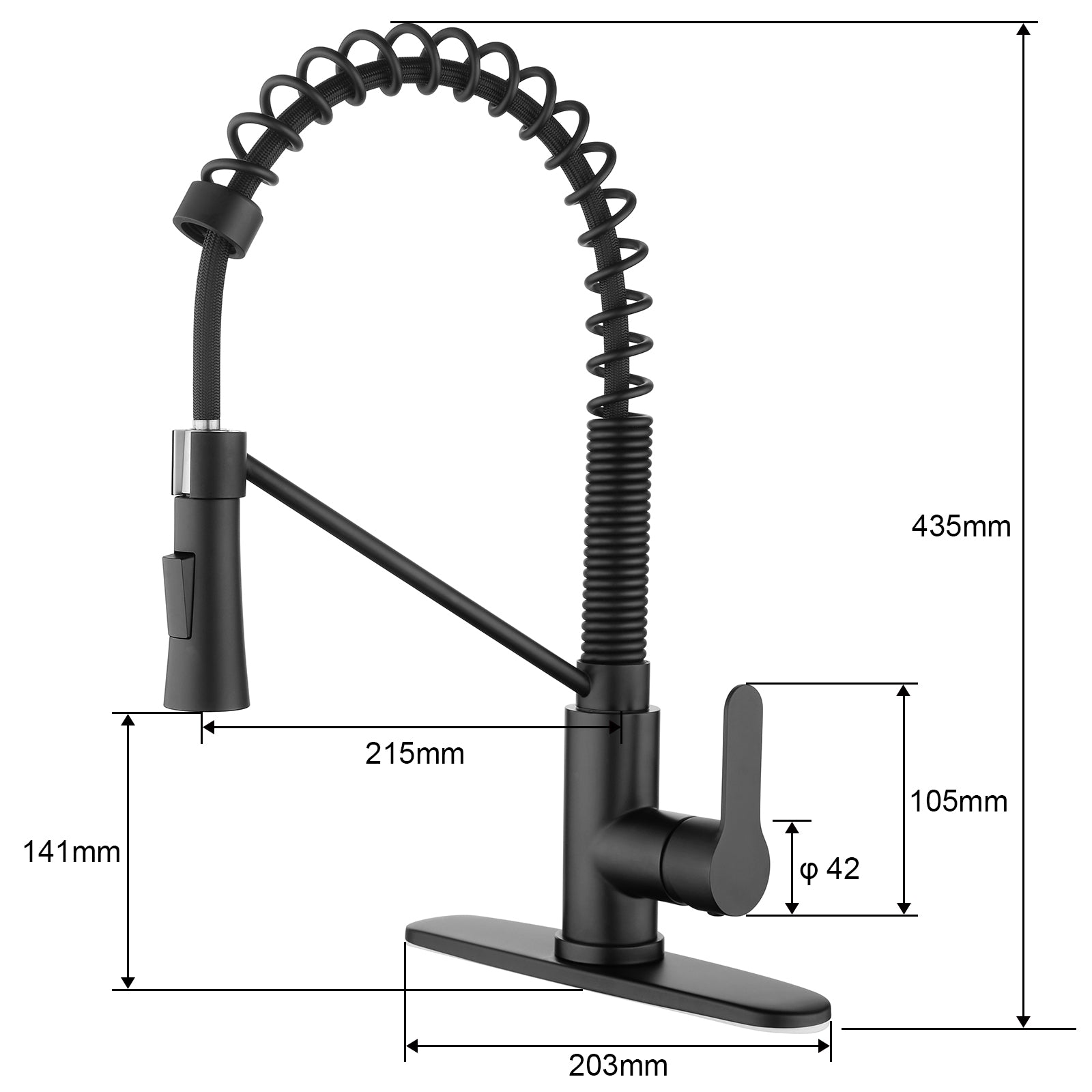 Matte Black Kitchen Faucet Single Handle Kitchen Sink Faucet with Pull Down Sprayer Utility Sink Faucet Single Hole for Laundry Sink Stainless Steel 1.8 GPM