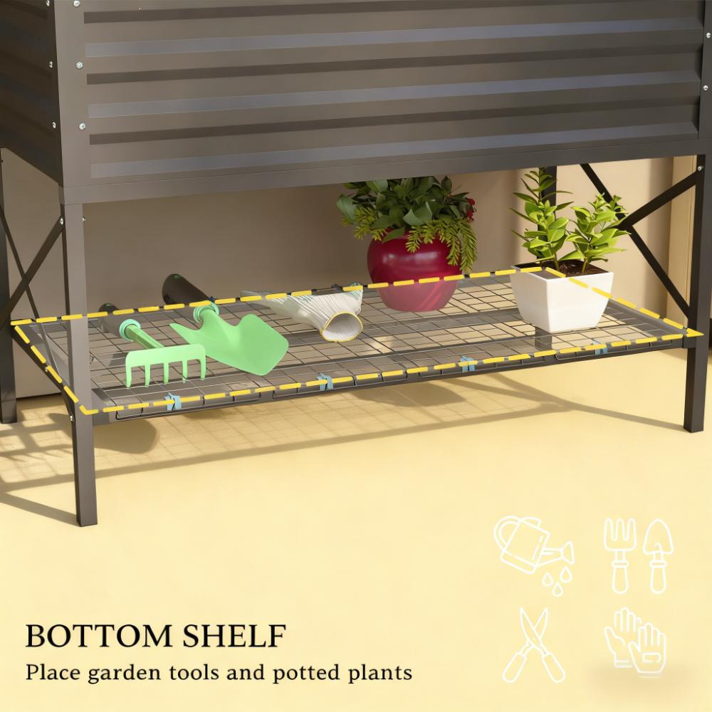 Metal Planter Box,Galvanized Raised Garden Bed,with Legs,Storage Shelf and Bed Liner