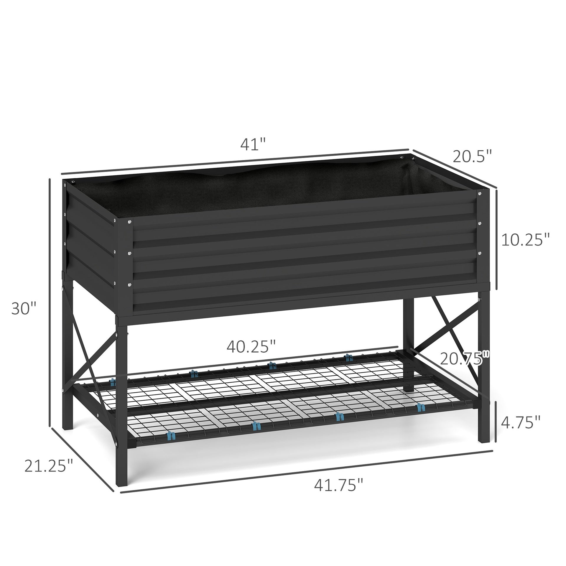 Metal Planter Box,Galvanized Raised Garden Bed,with Legs,Storage Shelf and Bed Liner