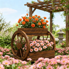 Outdoor Planter,Wooden Wagon Planter Box,3-Tier Raised Garden Bed,for Vegetables Flowers Herbs