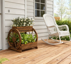 Outdoor Planter,Wooden Wagon Planter Box,3-Tier Raised Garden Bed,for Vegetables Flowers Herbs