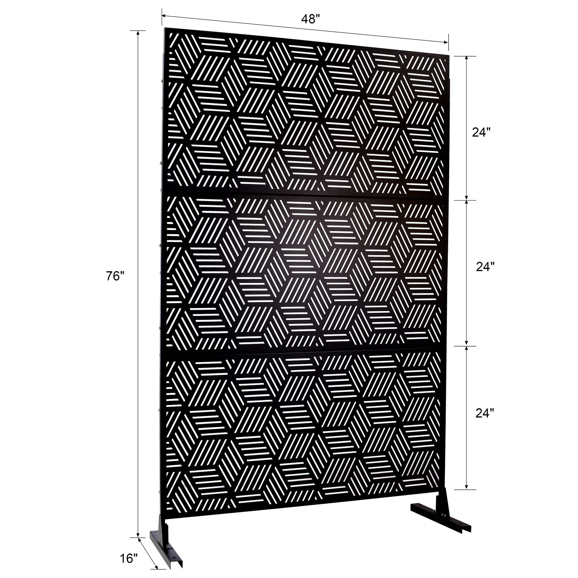Outdoor & Indoor Privacy Screen Metal Privacy Screen 76" H×48" W, Freestanding Decorative Privacy Screen for Deck Balcony Patio, Privacy Fence Panels for Outside Lawn Garden PS116 BLACK