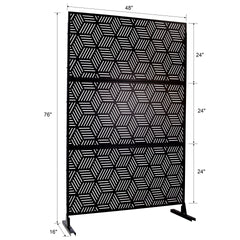 Outdoor & Indoor Privacy Screen Metal Privacy Screen 76" H×48" W, Freestanding Decorative Privacy Screen for Deck Balcony Patio, Privacy Fence Panels for Outside Lawn Garden PS116 BLACK