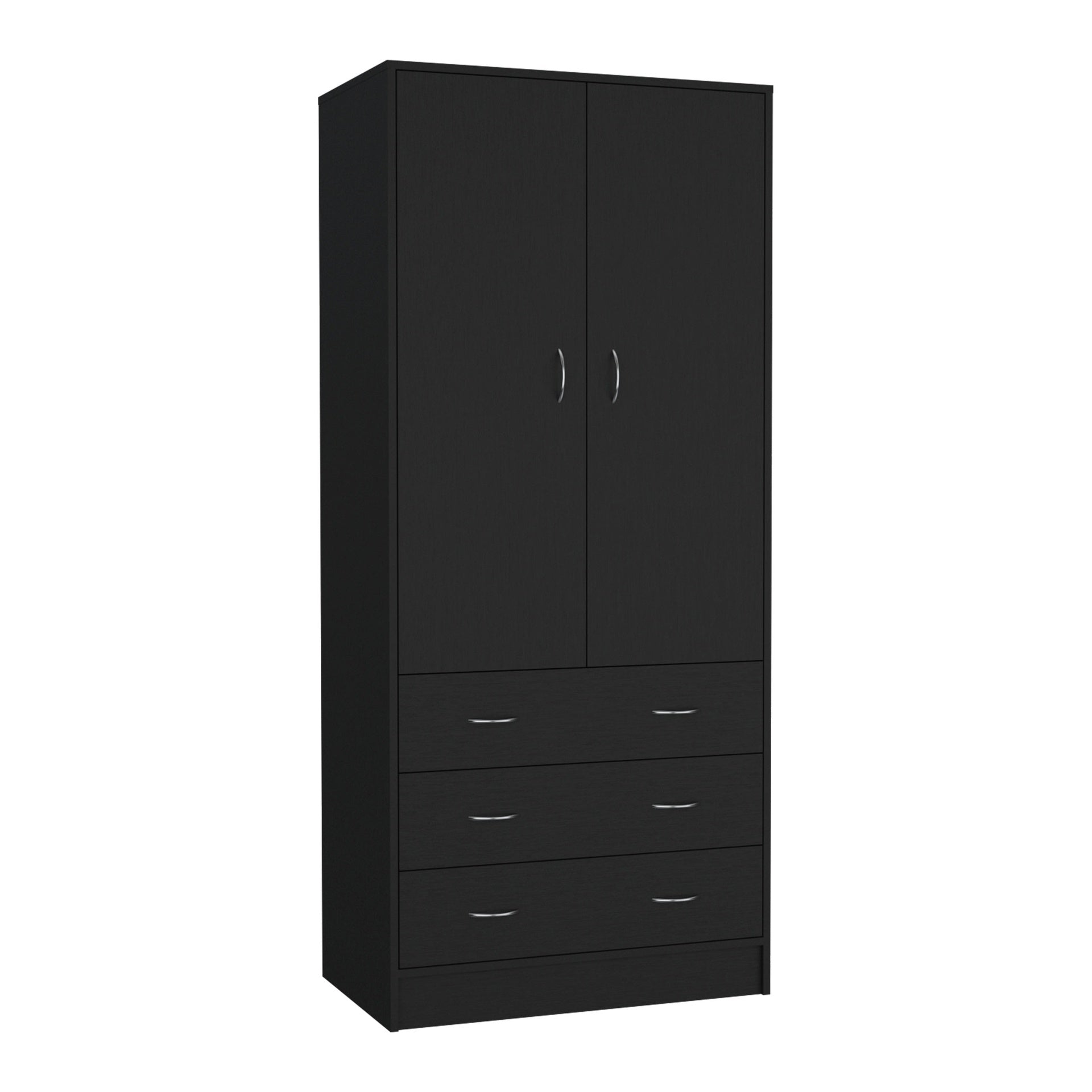 Armoire 71 inch H, with 2 doors, 3 drawers and 1 hanging rod, Black