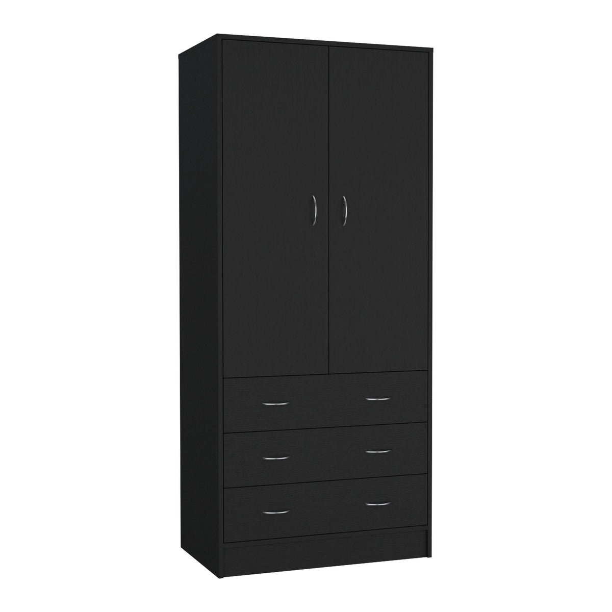 Armoire 71 inch H, with 2 doors, 3 drawers and 1 hanging rod, Black