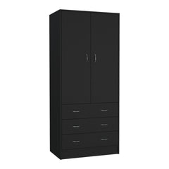 Armoire 71 inch H, with 2 doors, 3 drawers and 1 hanging rod, Black