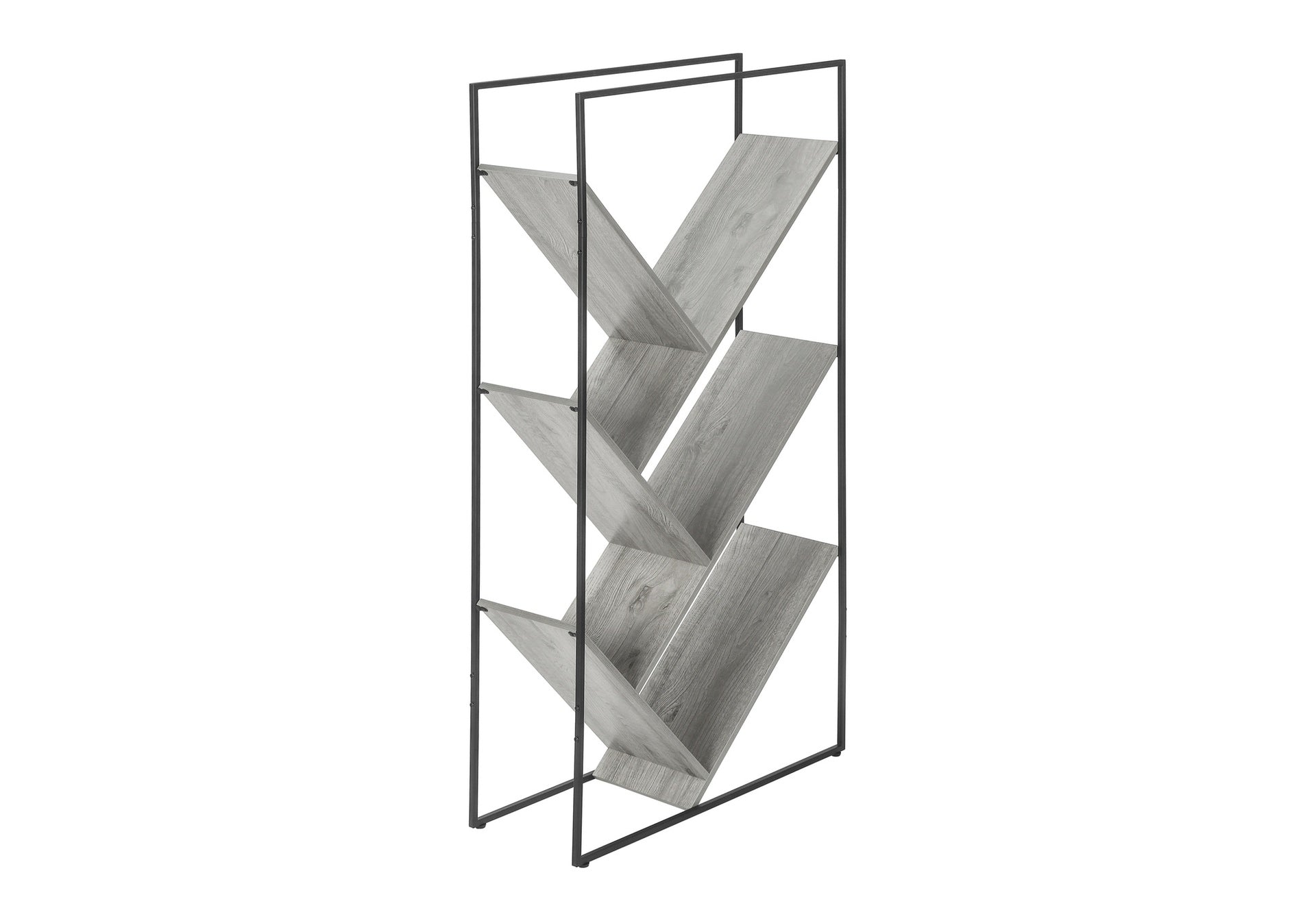 Bookshelf, Bookcase, Etagere, 3 Tier, 60"h, Office, Bedroom, Grey Laminate, Black Metal, Contemporary, Modern