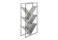 Bookshelf, Bookcase, Etagere, 3 Tier, 60"h, Office, Bedroom, Grey Laminate, Black Metal, Contemporary, Modern