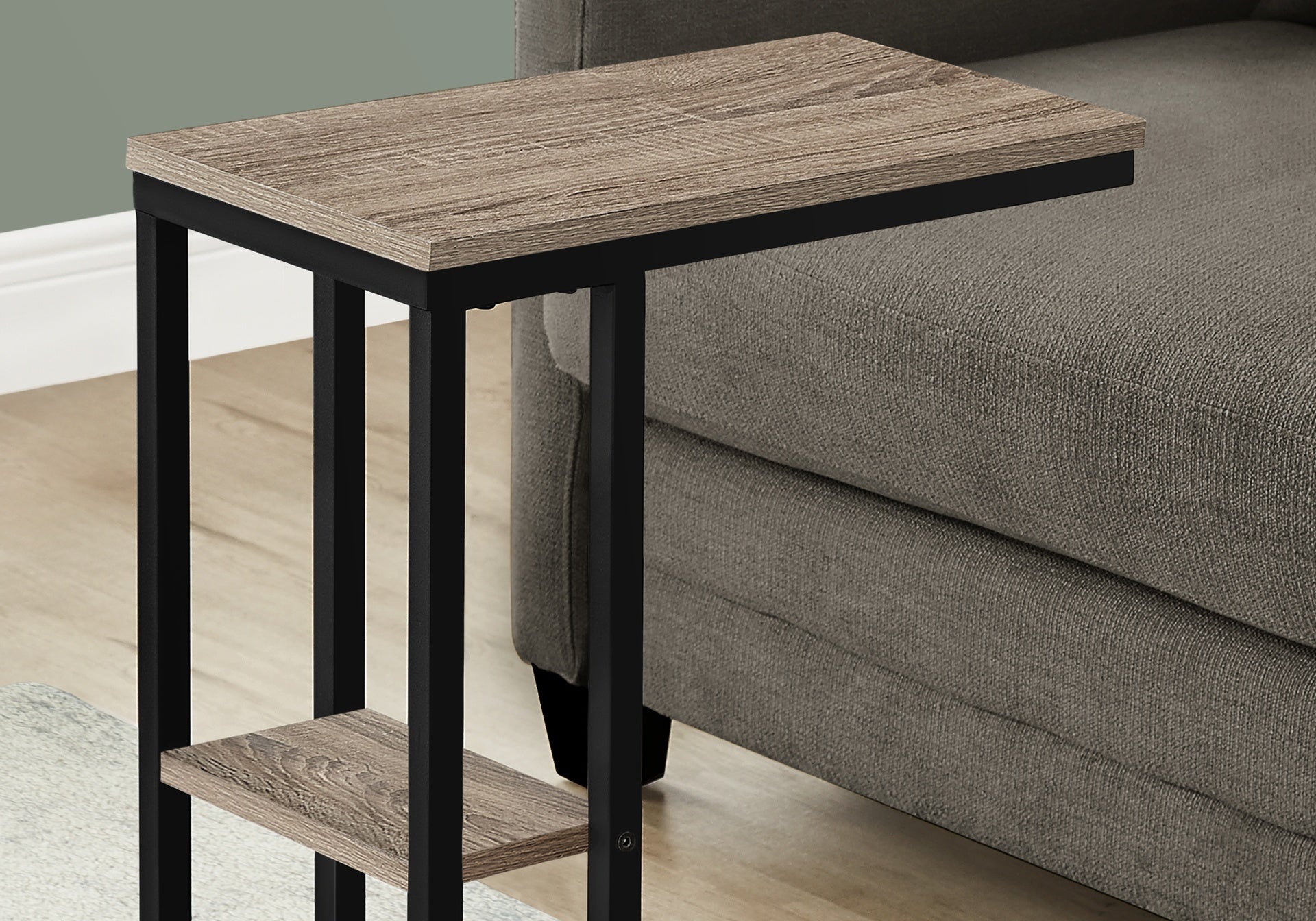 Accent Table, C-shaped, End, Side, Snack, Living Room, Bedroom, Brown Laminate, Black Metal, Contemporary, Modern