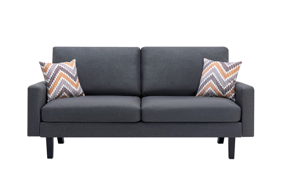 Bari 70"W Dark Gray Linen Sofa with 2 Throw Pillows