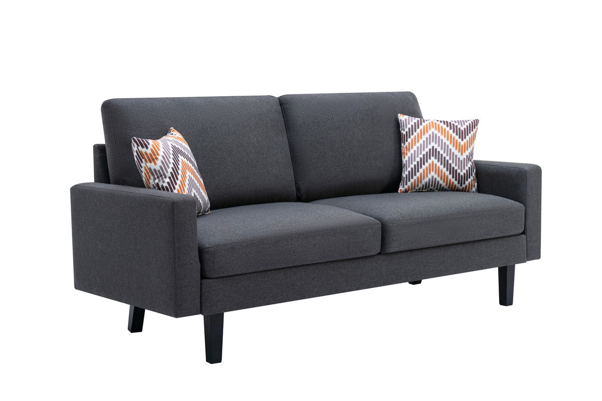 Bari 70"W Dark Gray Linen Sofa with 2 Throw Pillows