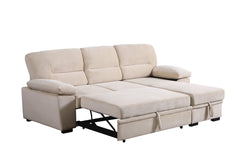 Kipriano 97.5"W Beige Velvet Fabric Reversible Sleeper Sectional Sofa Chaise