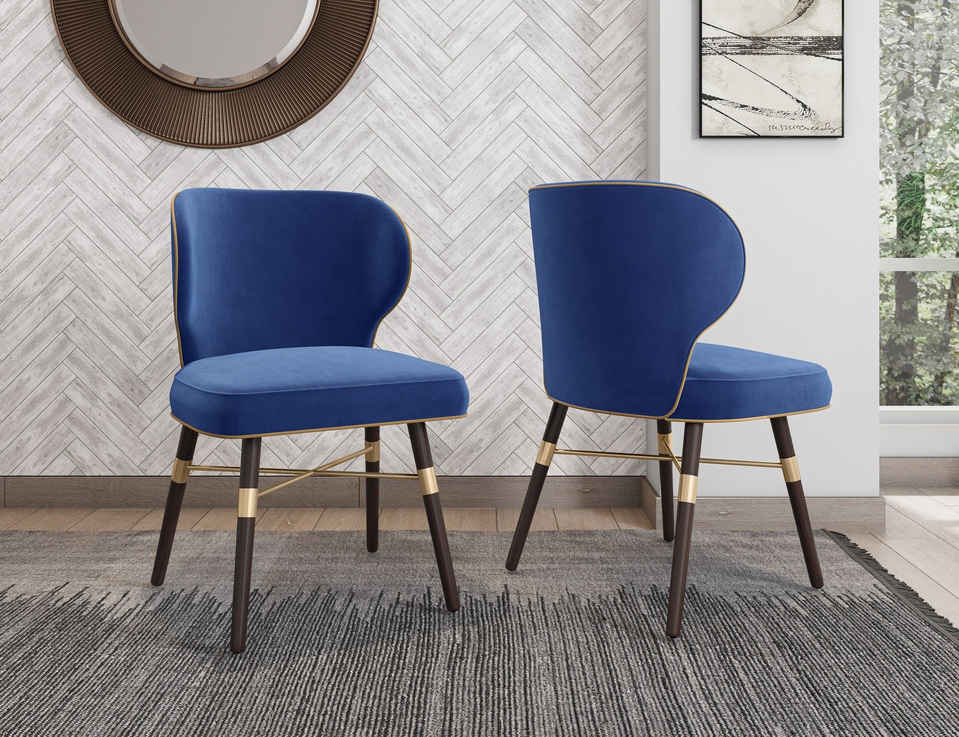 Dining Chair in Blue and Gold