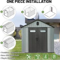 8X12FT Outdoor Resin Storage Shed, Waterproof Plastic Garden Shed with Lockable Door, Windows & Vents, Outside Tool Storage Shed for Patio Furniture, Lawn Mower, Bike