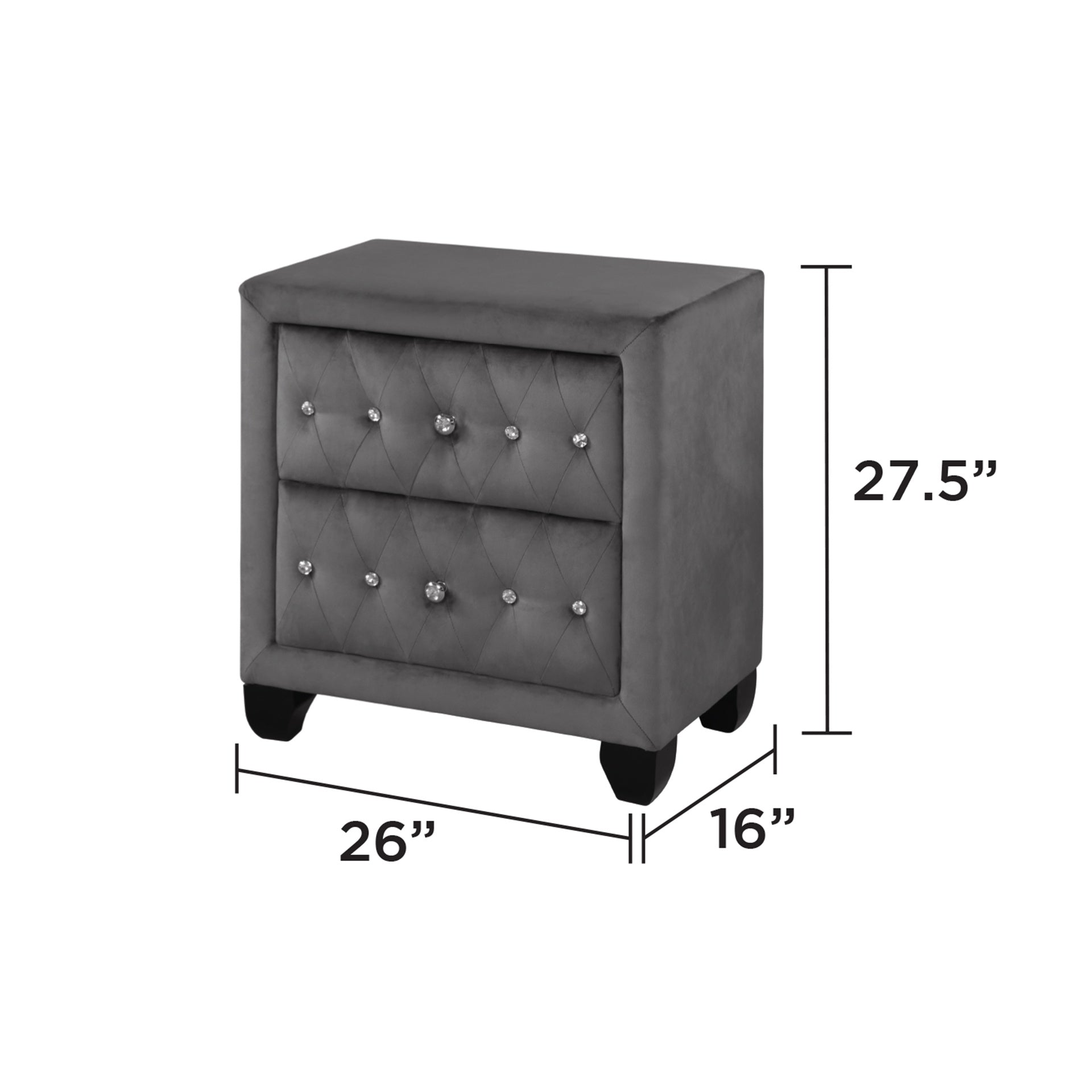 Sophia Modern Style Crystal Tufted 2-Drawer Nightstand Upholstered with Velvet Fabric Made with Wood in Gray same as G150108609 (NJ inventory)