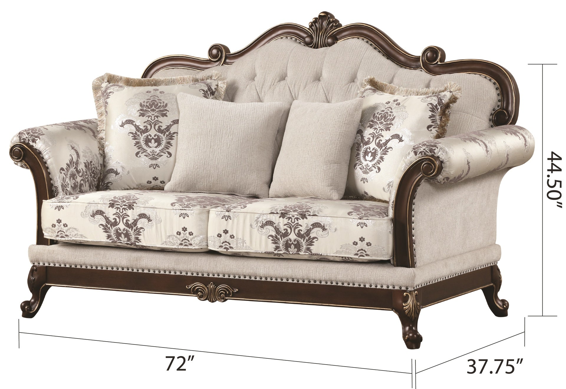 Gloria Traditional Style button tufted Loveseat Ivory
