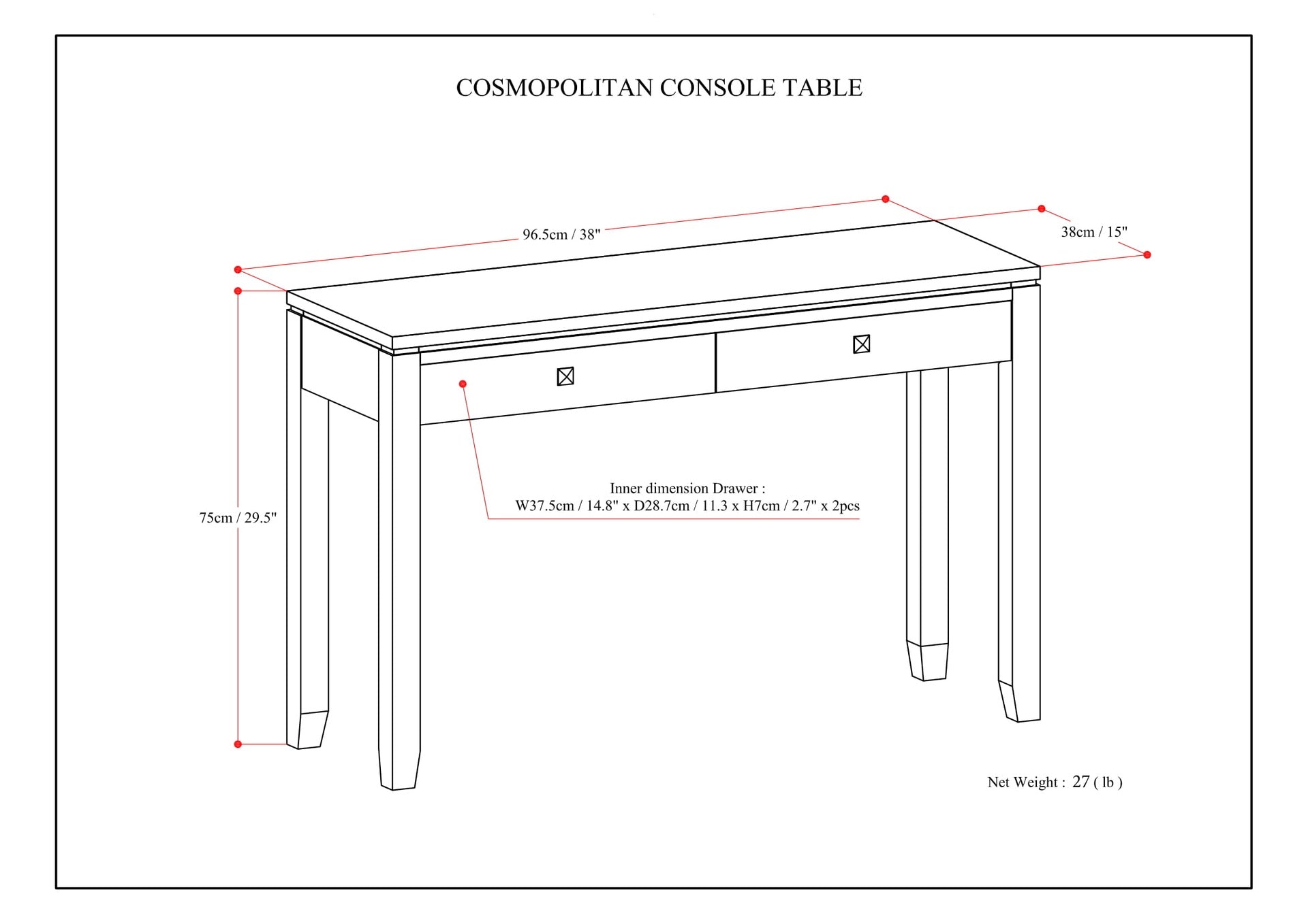 Cosmopolitan 38 inch Wide Solid Wood Console Sofa Table in Mahogany Brown