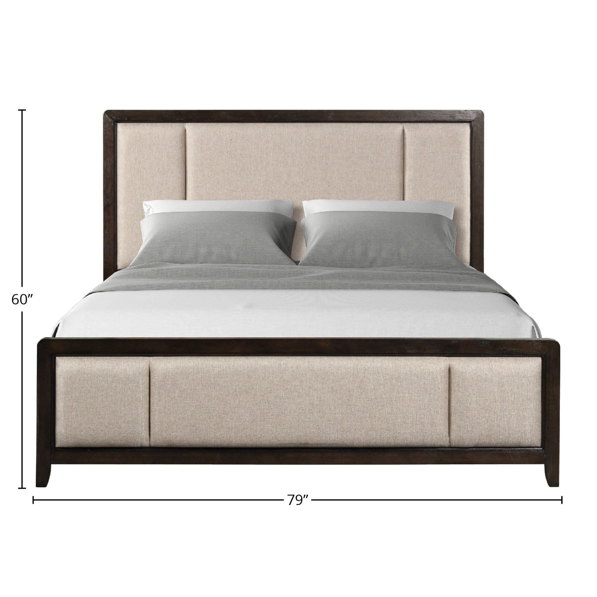 King Upholstered Headboard & Footboard Antique Brown Wood Finish with Traditional Styling