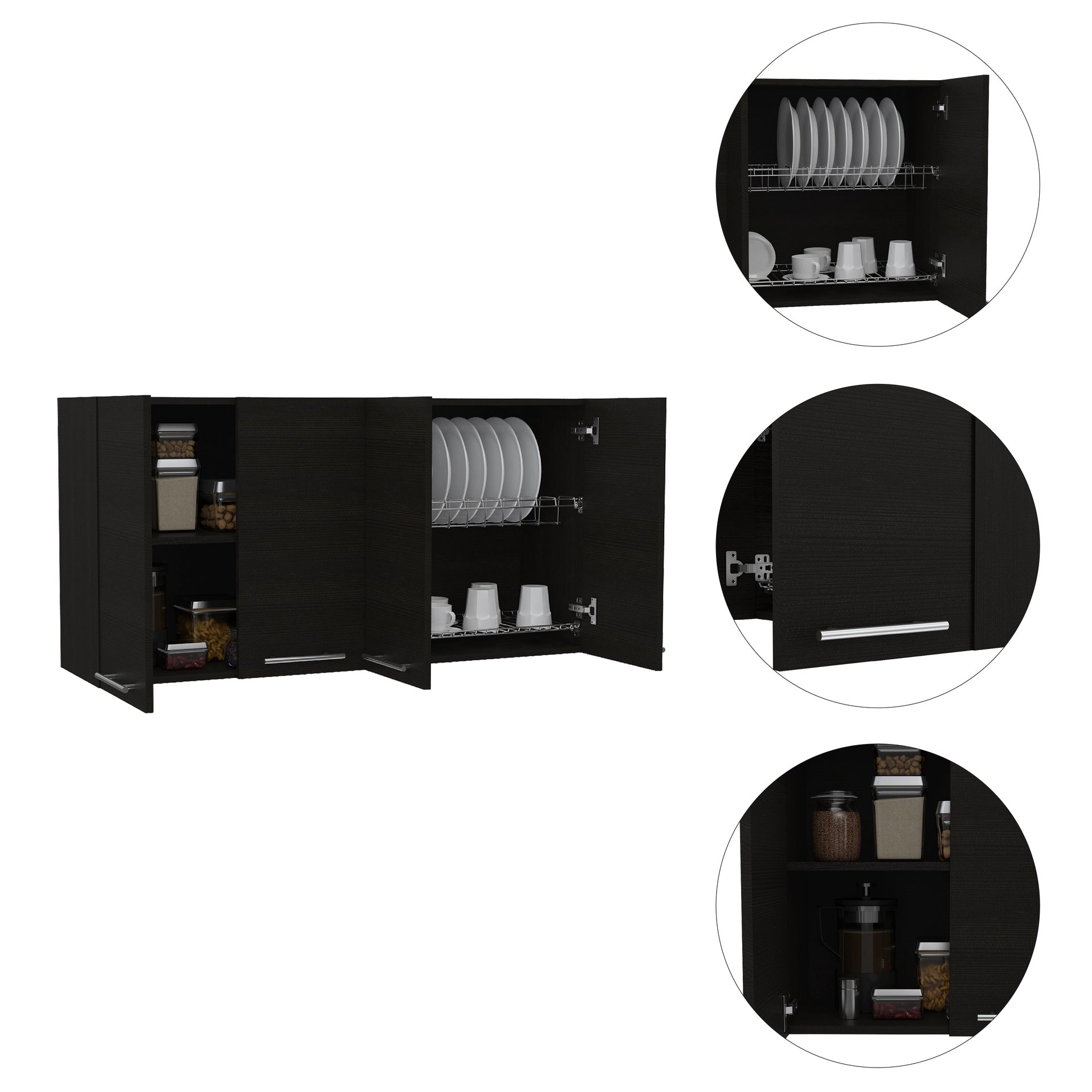 120 Wall Cabinet, Four Doors, Two Cabinets, Two Shelves -Black
