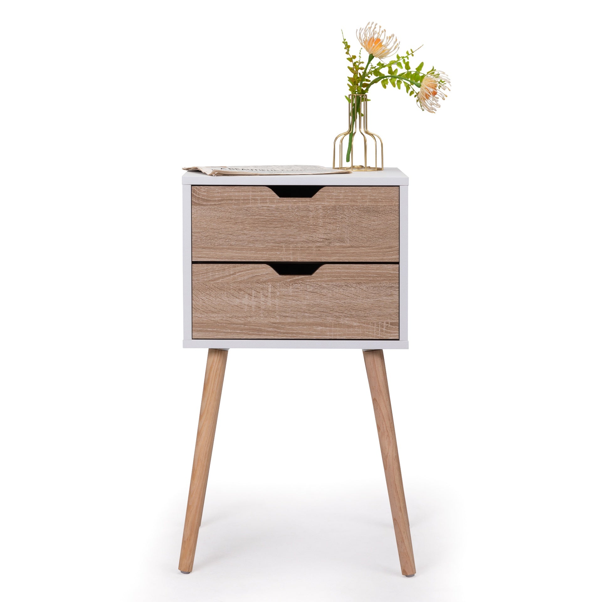 Nightstand with 2 Drawers, Bedside Tables with Solid Wood Legs and Storage, End Table, Side Table, Bedside Furniture for Bedroom, Living Room, White Walnut,2pcs