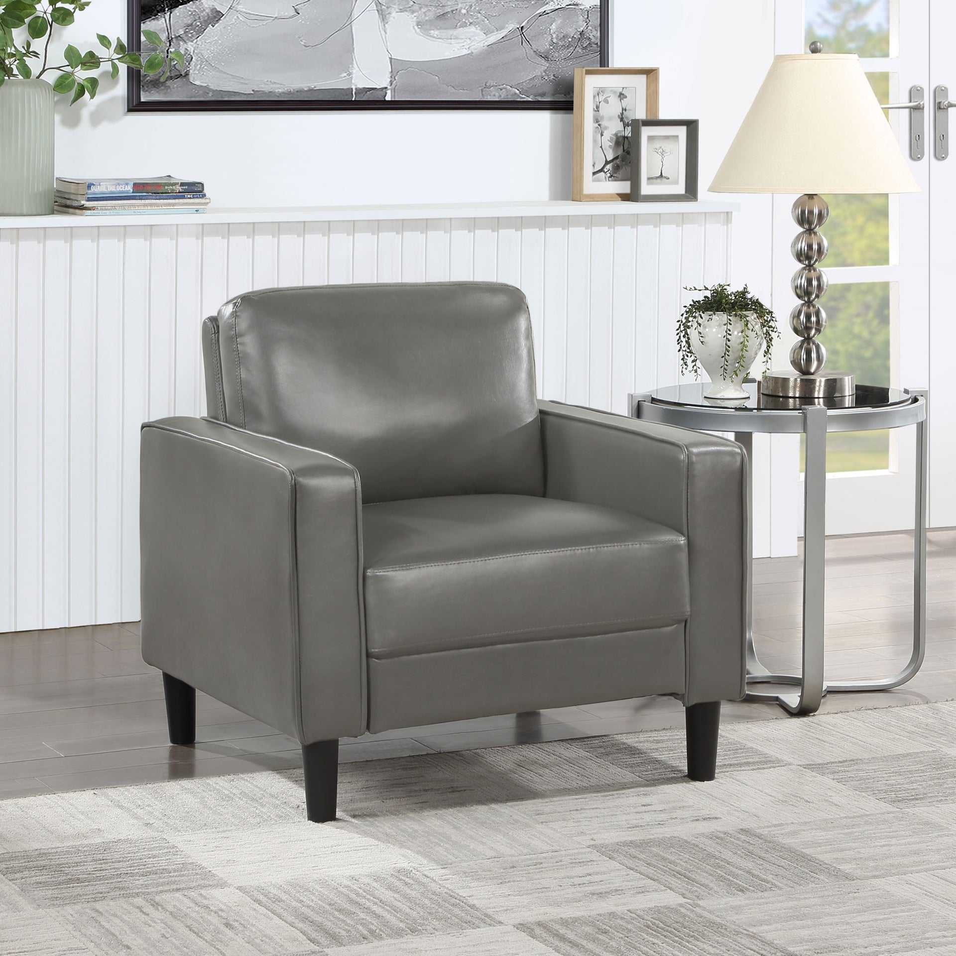 Farallone Grey Upholstered Track Arm Accent Chair