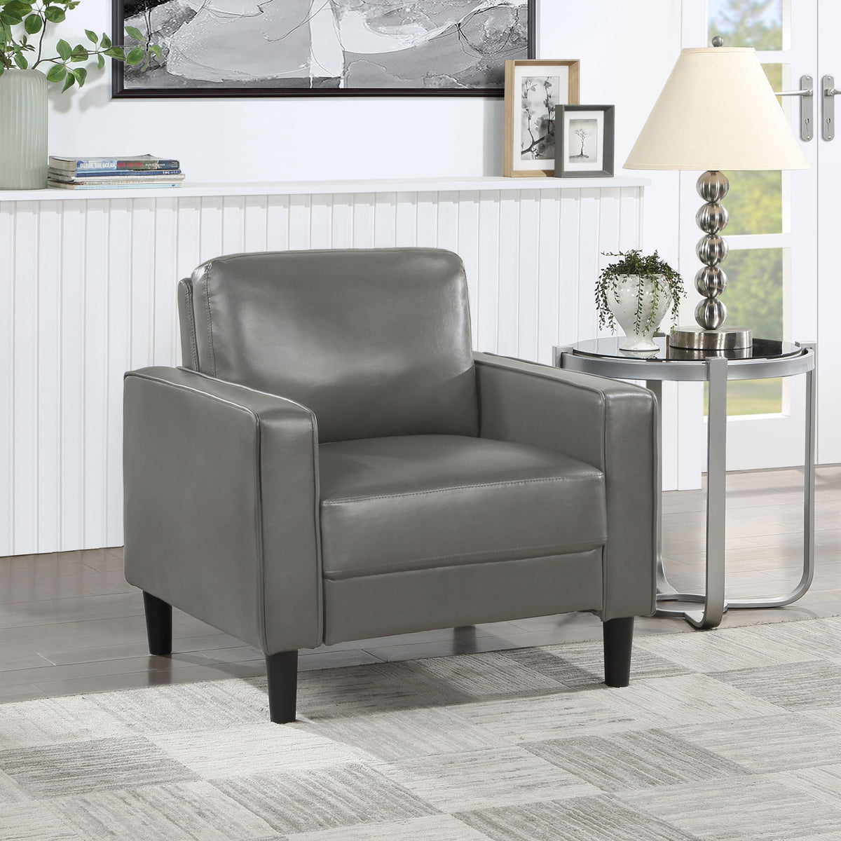 Farallone Grey Upholstered Track Arm Accent Chair