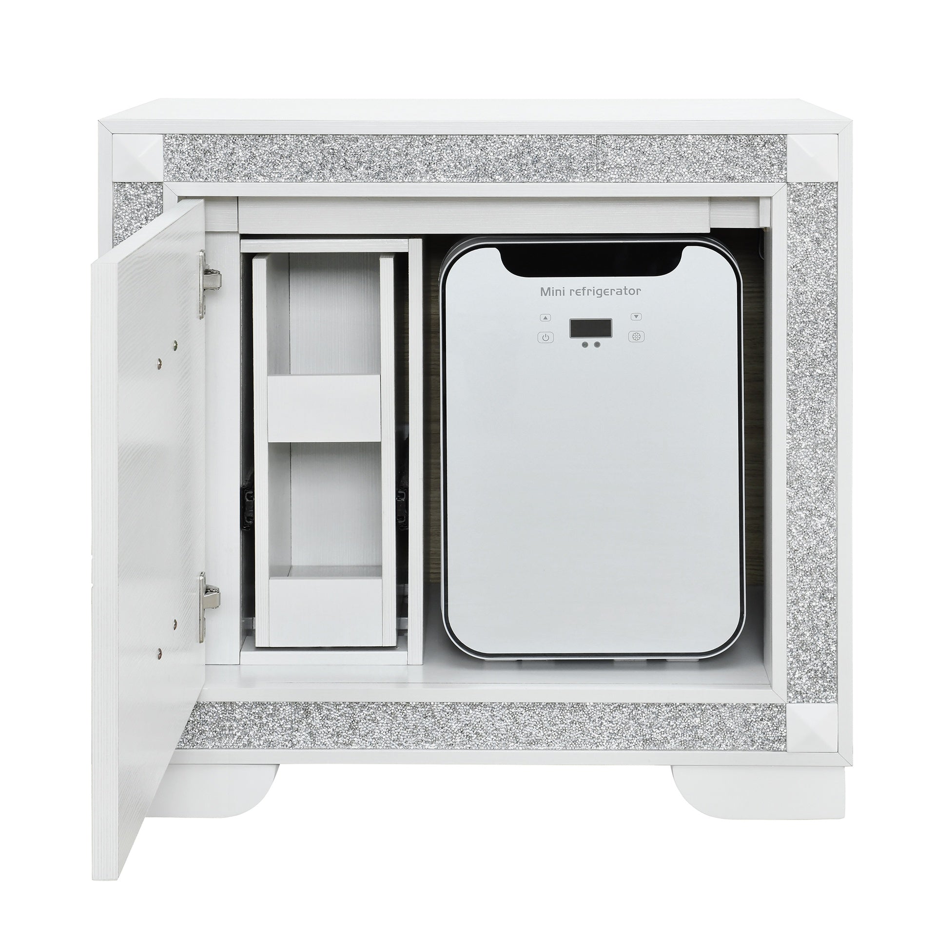 Soulmarie White Nightstand with Cooler and Speaker
