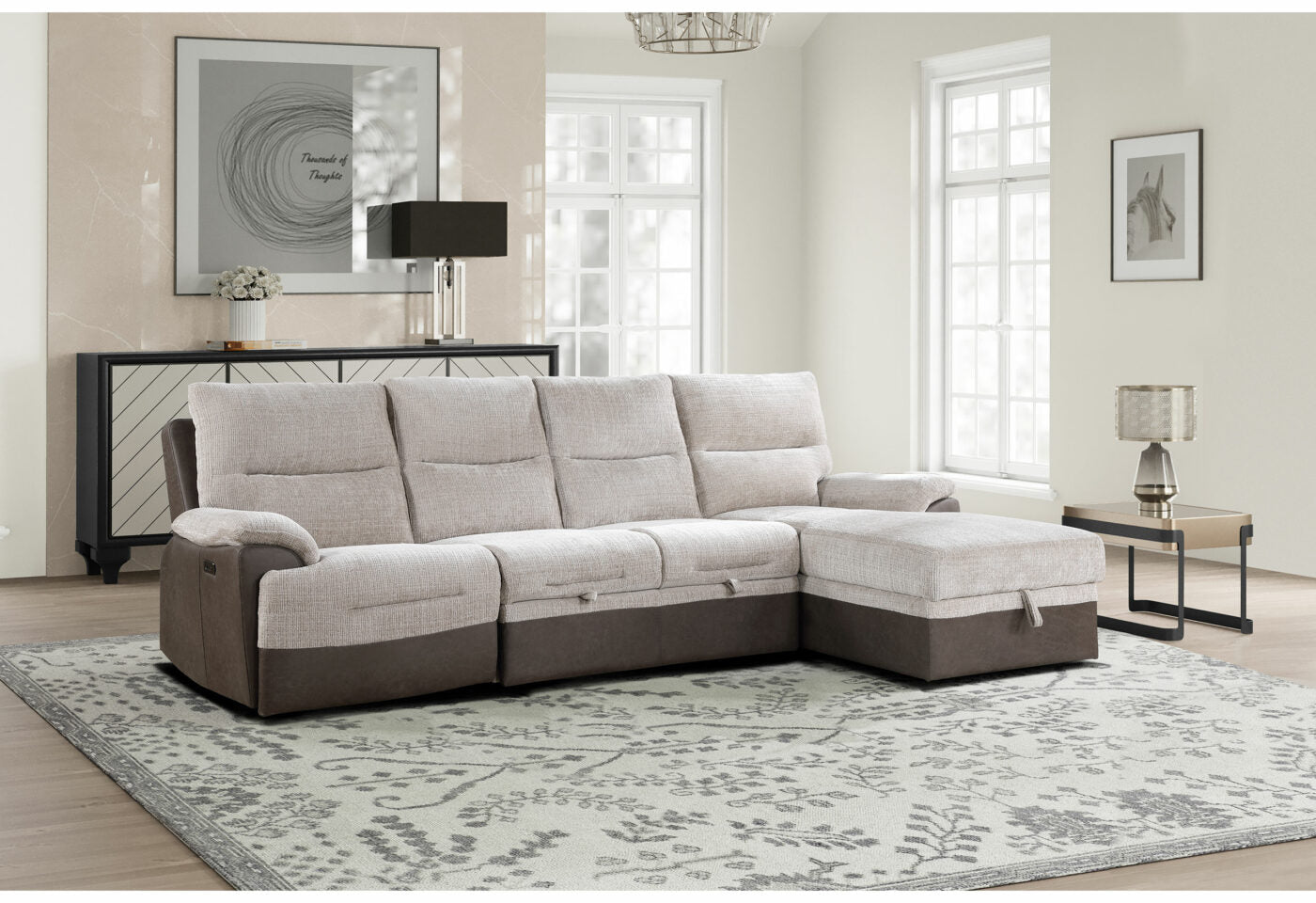 KIA BEIGE/BROWN SECTIONAL WITH PO AND USB
