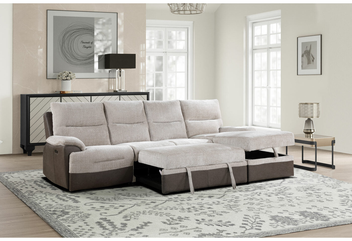 KIA BEIGE/BROWN SECTIONAL WITH PO AND USB
