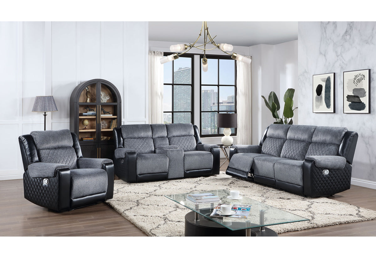 ALICIA GREY/BLACK RECLINING SOFA LOVESEAT AND CHAIR