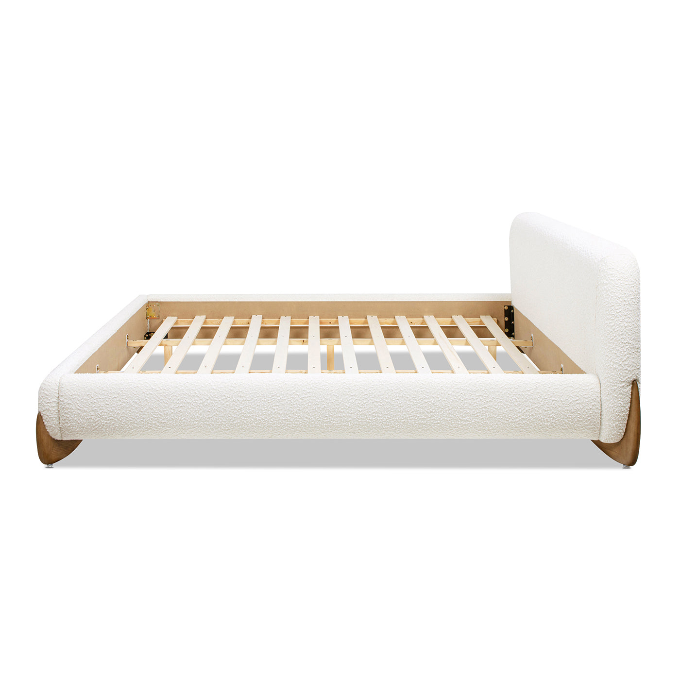 Alpine Puffy Modern Platform Bed, King, Ivory White Boucle