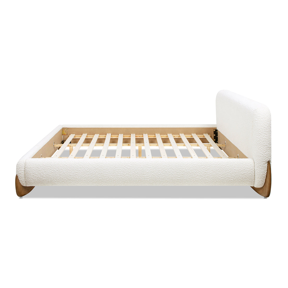 Alpine Puffy Modern Platform Bed, King, Ivory White Boucle