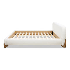 Alpine Puffy Modern Platform Bed, King, Ivory White Boucle