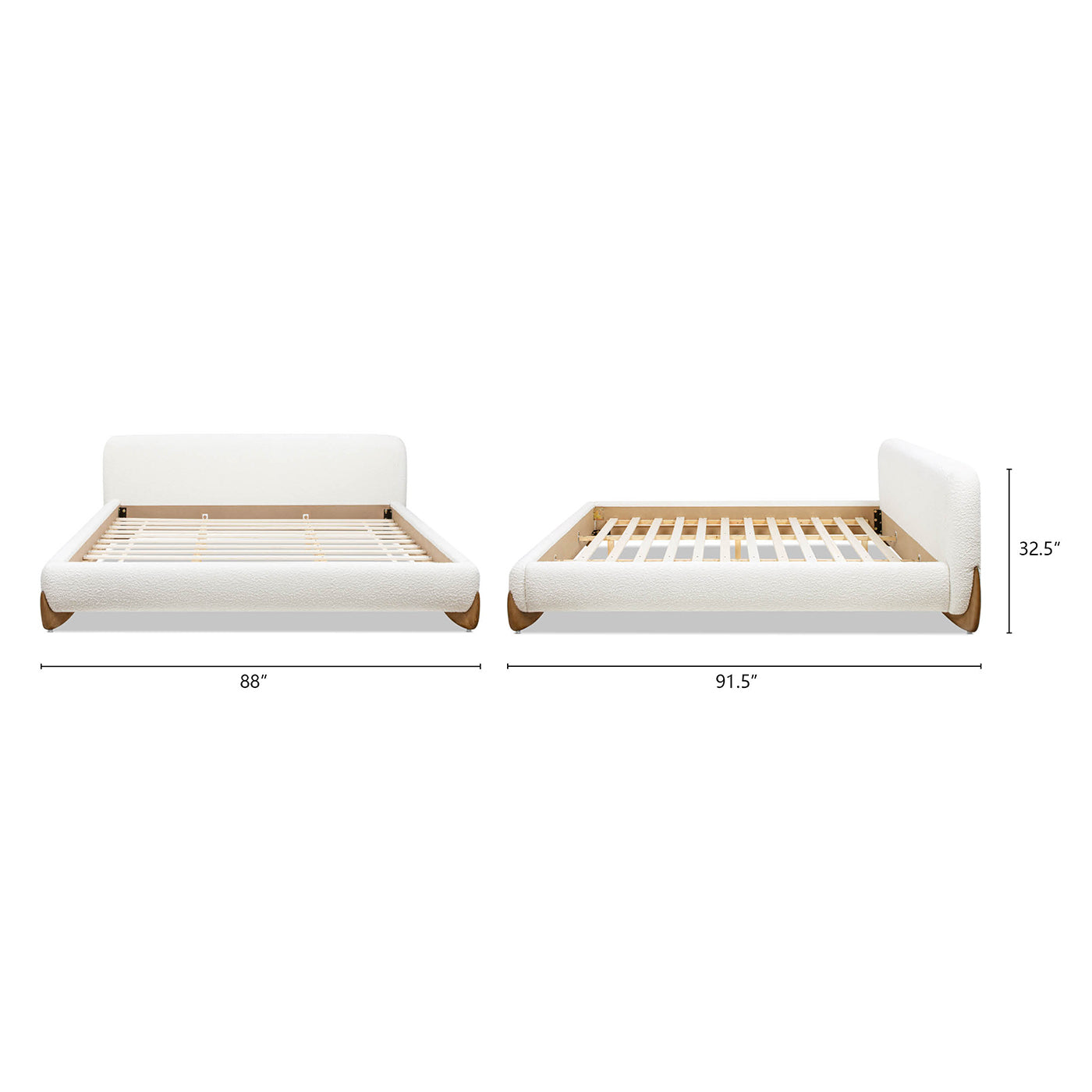 Alpine Puffy Modern Platform Bed, King, Ivory White Boucle