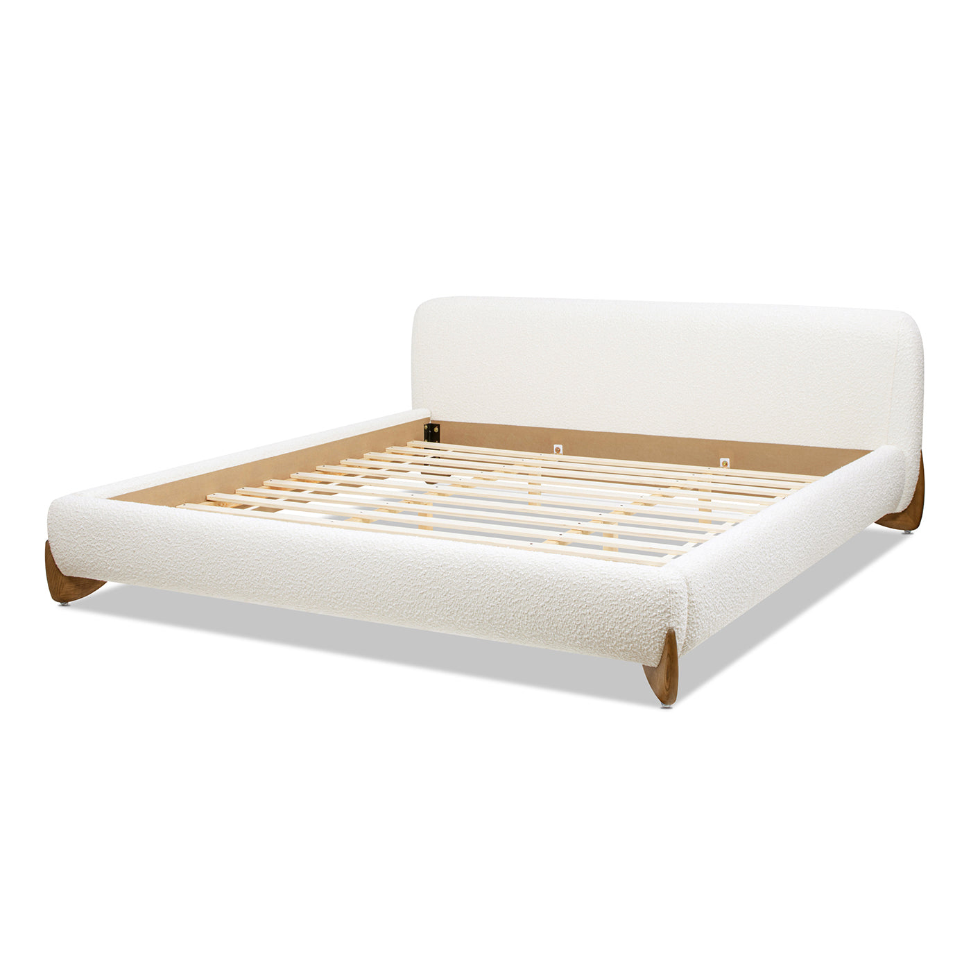 Alpine Puffy Modern Platform Bed, King, Ivory White Boucle
