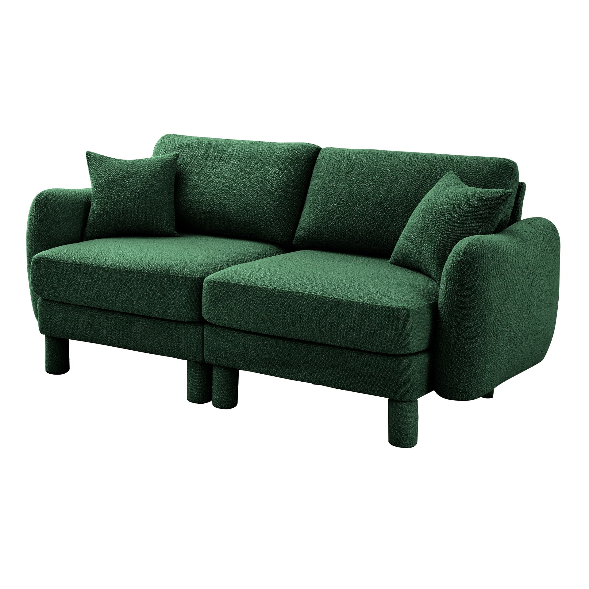 Boucle Fabric 2-seater Loveseat Sofa Couch  Distinctive Shell-shaped Armrests,Cylindrical Legs Wrapped with Self-fabric,Green Color