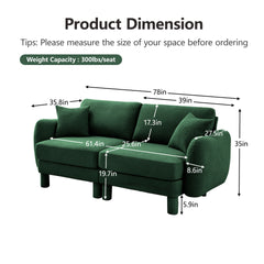 Boucle Fabric 2-seater Loveseat Sofa Couch  Distinctive Shell-shaped Armrests,Cylindrical Legs Wrapped with Self-fabric,Green Color