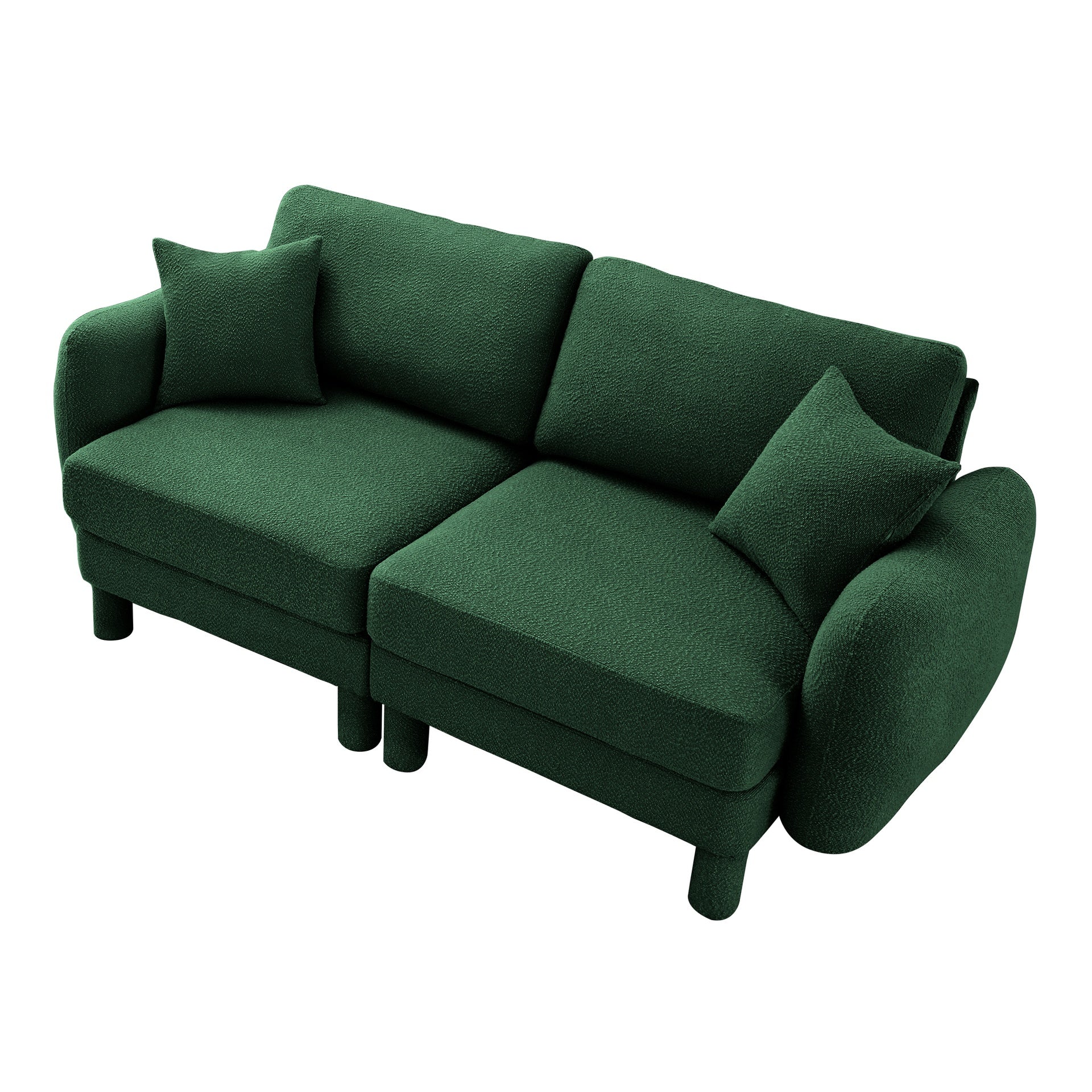 Boucle Fabric 2-seater Loveseat Sofa Couch  Distinctive Shell-shaped Armrests,Cylindrical Legs Wrapped with Self-fabric,Green Color