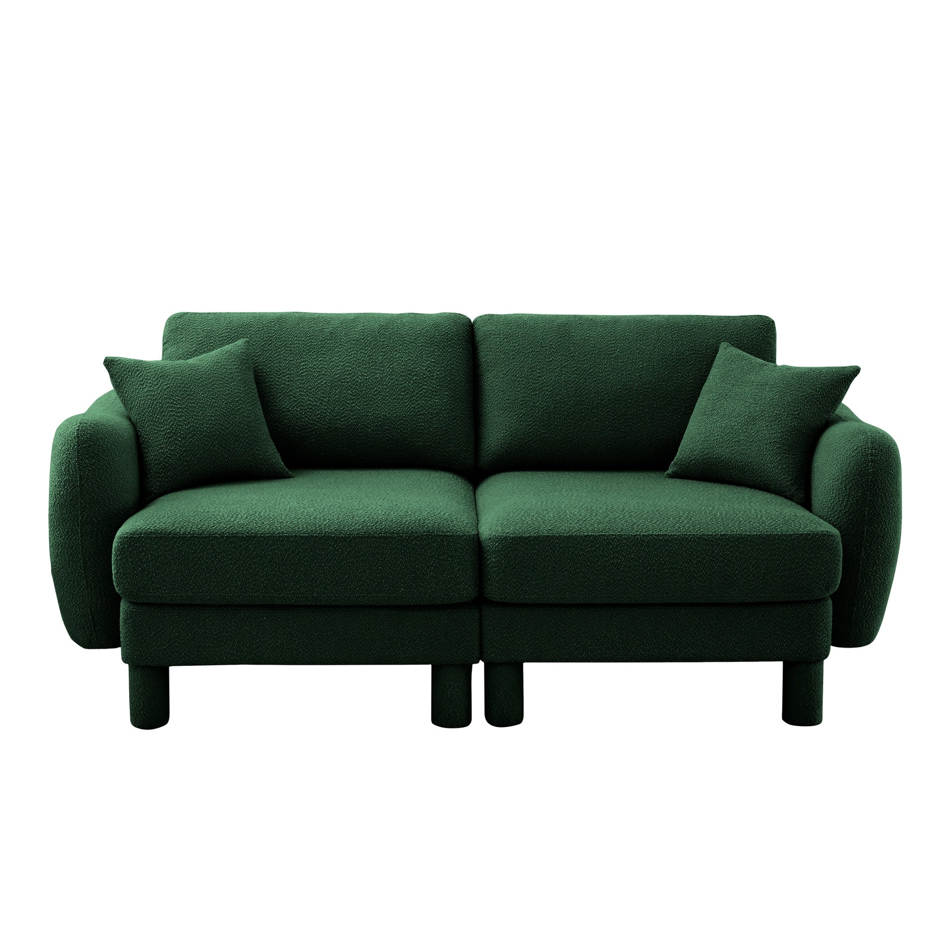 Boucle Fabric 2-seater Loveseat Sofa Couch  Distinctive Shell-shaped Armrests,Cylindrical Legs Wrapped with Self-fabric,Green Color