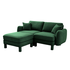 Boucle Fabric Sectional 2-seater Loveseat Sofa Couch With Distinctive Shell-shaped Armrests And Removable Ottoman,Cylindrical Legs Wrapped with Self-fabric,Green Color
