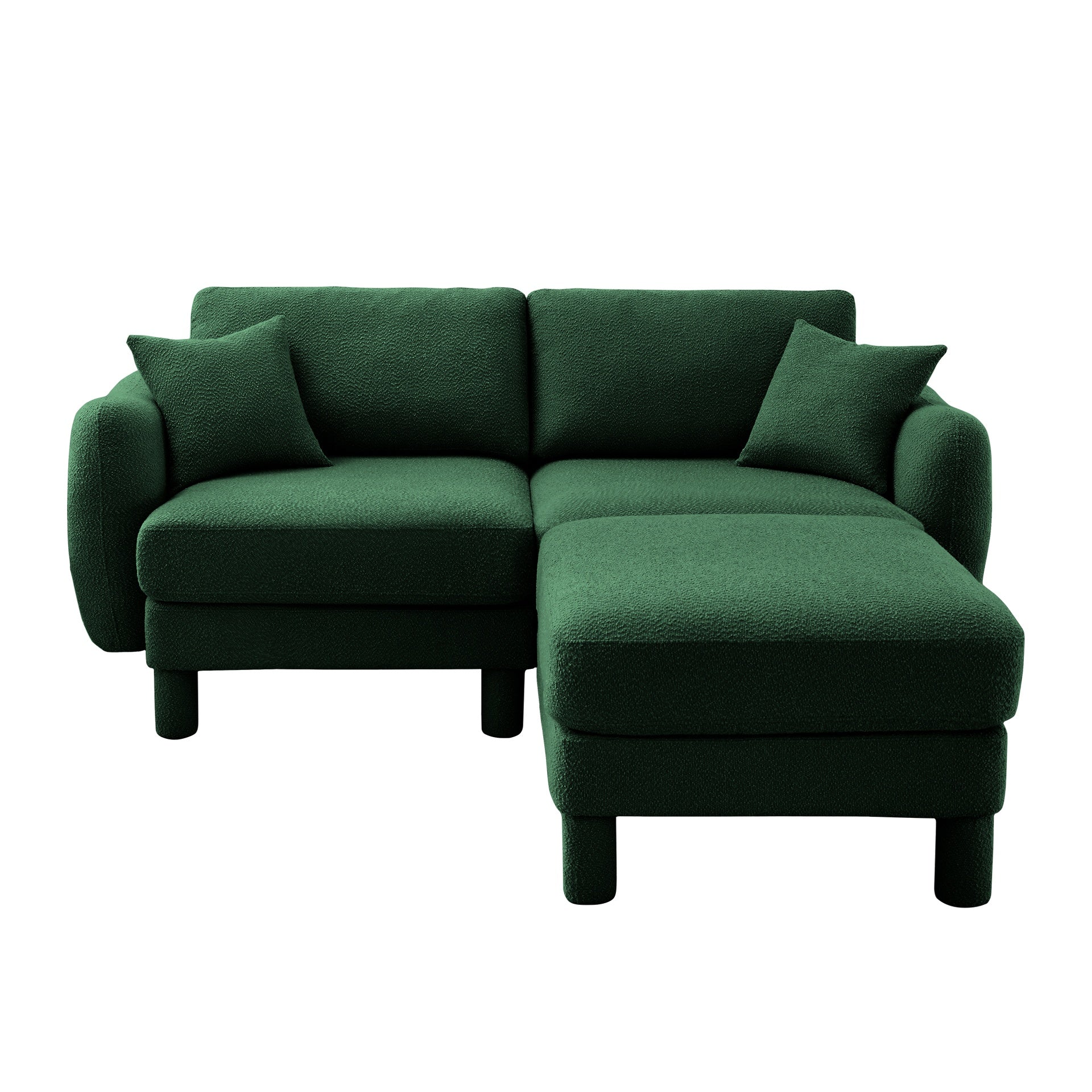 Boucle Fabric Sectional 2-seater Loveseat Sofa Couch With Distinctive Shell-shaped Armrests And Removable Ottoman,Cylindrical Legs Wrapped with Self-fabric,Green Color