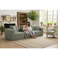 Modular 3-Seat Sectional Sofa, All-Foam Deep-Seat Couch with Plush Textured Chenille, Compressed Shipping & Tool-Free Setup, Low-Profile Design for Small Spaces, 111" W × 37" D × 23.6" H-Light Green