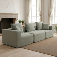 Modular 3-Seat Sectional Sofa, All-Foam Deep-Seat Couch with Plush Textured Chenille, Compressed Shipping & Tool-Free Setup, Low-Profile Design for Small Spaces, 111" W × 37" D × 23.6" H-Light Green