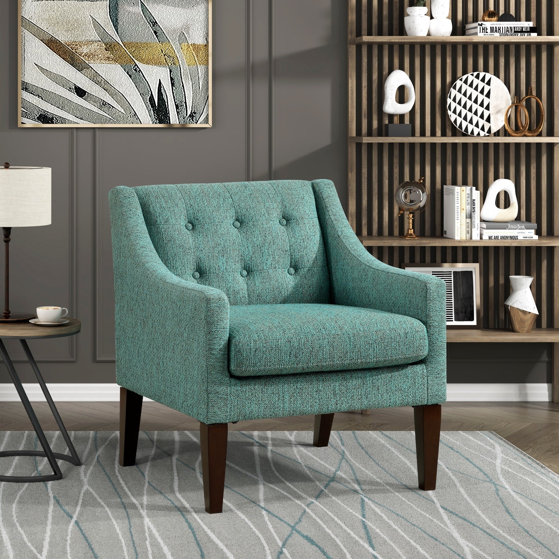 Contemporary Living Room Furniture 1pc Accent Chair Green Button-Tufted Fabric Upholstery