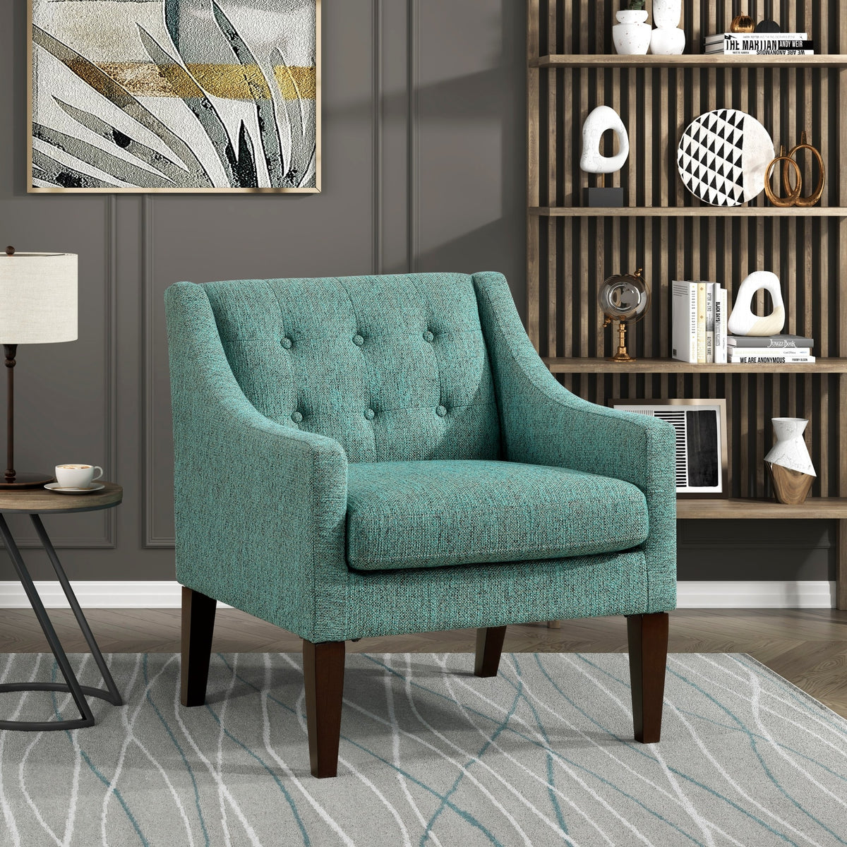 Contemporary Living Room Furniture 1pc Accent Chair Green Button-Tufted Fabric Upholstery