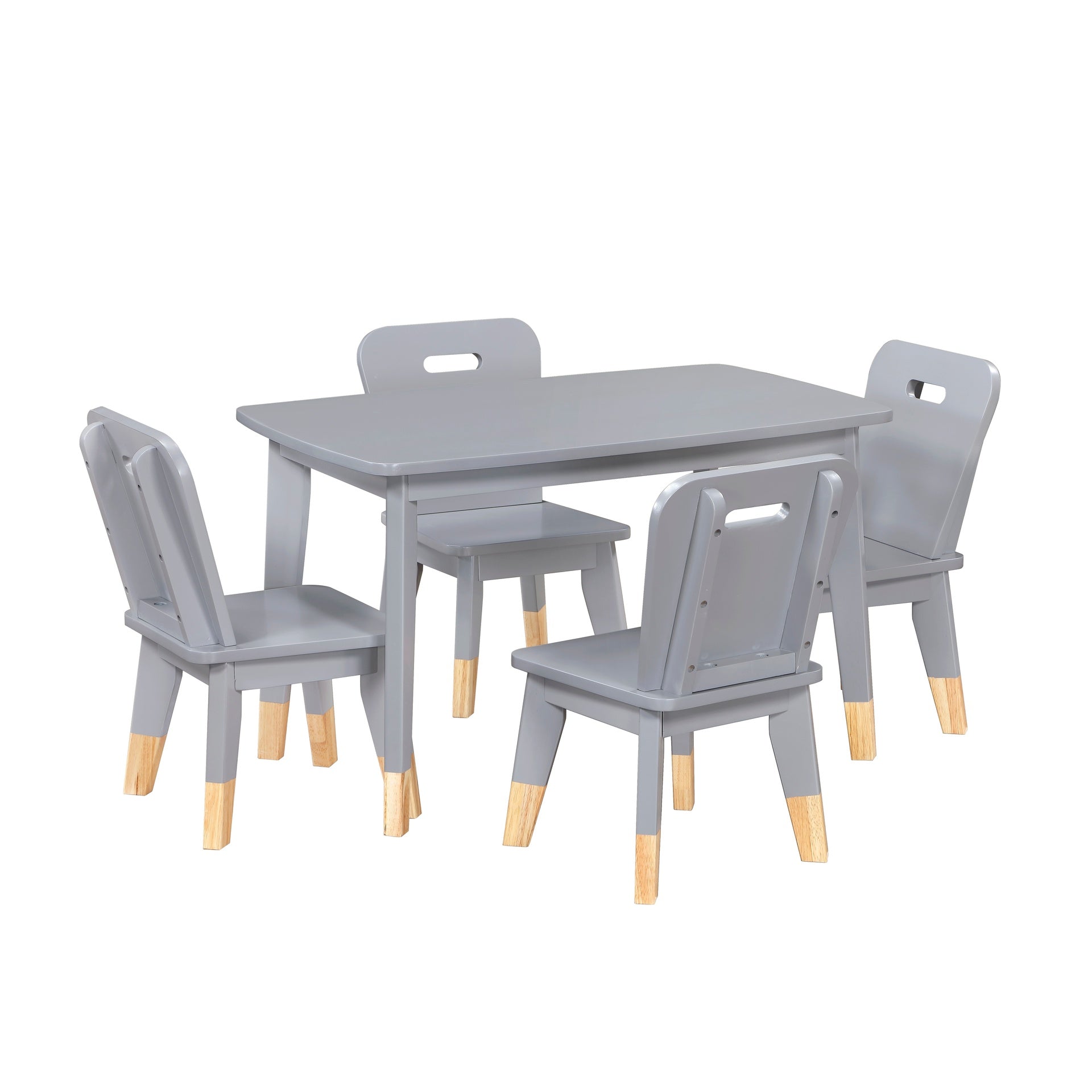 Gray Finish 5-Piece Pack Children Table and Chairs Set Sturdy Wood Frame Furniture, Small Play Table with Chairs